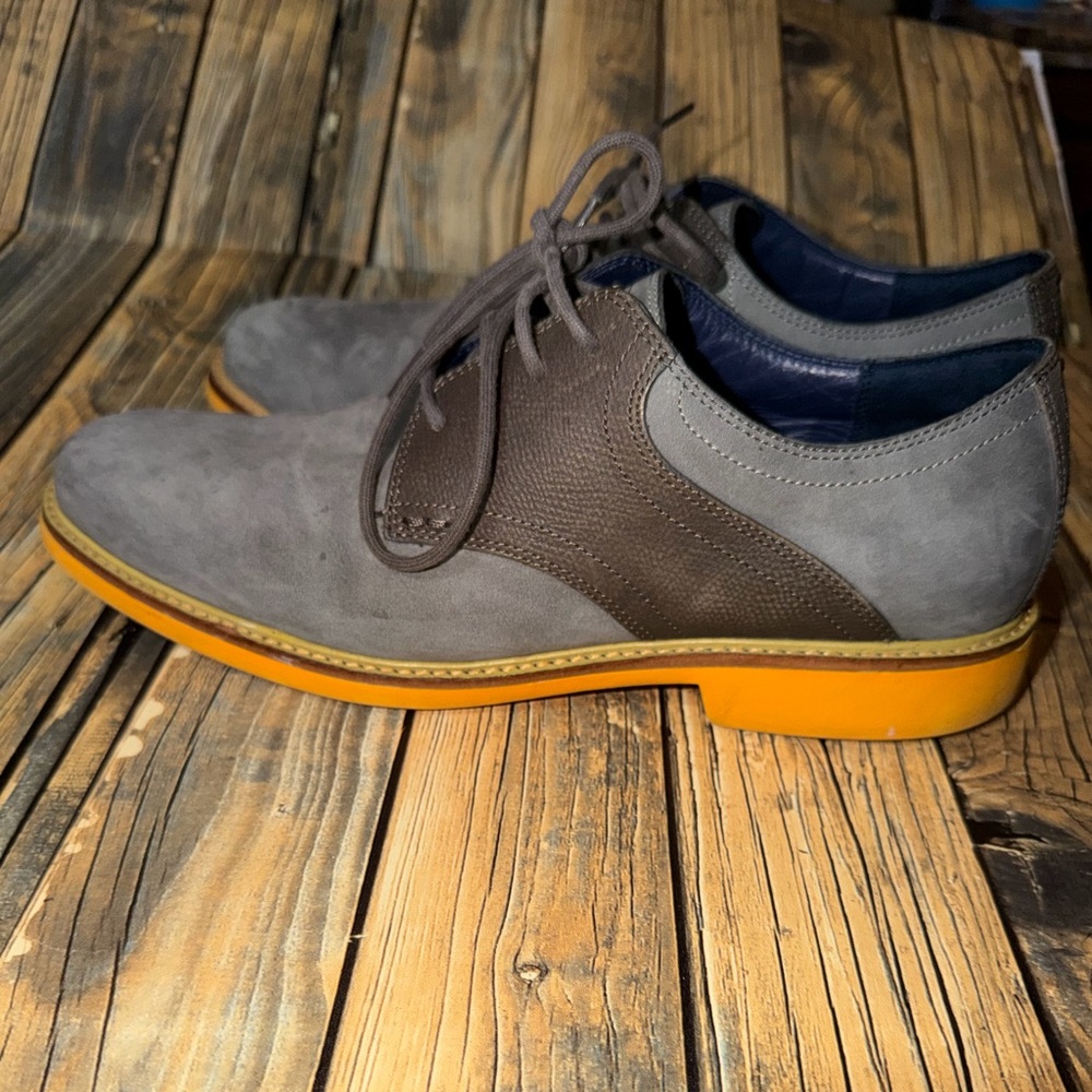 Cole Haan Charcoal and Chocolate‎ Oxfords with Vibrant Orange Sole